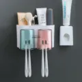 Wall-mounted toothbrush holder set punch-free bathroom organizer with cups and toothpaste dispenser - 2-Slot Holder with Toothpaste Squeezer