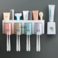 Wall mounted toothbrush holder set with cups punch free bathroom storage rack organizer - 4-Slot Holder with Toothpaste Squeezer
