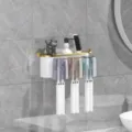Wandmontierter Zahnbürstenhalter Set mit praktischen magnetischen Bechern und Bad Organizer. - Vergoldeter Zahnbürstenhalter [3 Steckplätze]