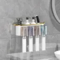 Wandmontierter Zahnbürstenhalter Set mit Mundbechern und Seifenspender für Badezimmer Organizer. - Vergoldeter Zahnbürstenhalter [4 Steckplätze]