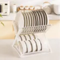 Escurridor de platos de plástico en forma de X, organizador de cocina de doble nivel. - Caja de Cartón Individual / Blanco