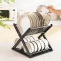 Escurridor de platos de plastico en forma de X cocina doble capa soporte almacenamiento - Caja de Cartón Individual / Negro