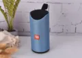 Tragbarer Bluetooth Lautsprecher mit blauem Stoffnetz und praktischem Griff für Musik. - Blau