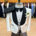 Men slim fit 3 piece tuxedo suit white jacket black shawl lapel wedding groom wear - S 44 / White