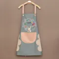Waterdichte keukenschort met konijnenprint, roze zak en koraalvleece handdoeken. - Handveeg Stijl / Blauw