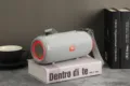 Haut-parleur Bluetooth cylindrique sans fil étanche pour l'extérieur portable avec LED. - Gris Argent