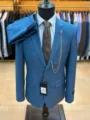 Κουστούμι ανδρικό μπλε slim fit με πουκάμισο και γραβάτα για γάμο και επαγγελματικά. - XXXXL 56 / Άκουα