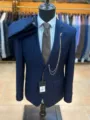 Κομψό Ανδρικό Μπλε Σκούρο Κοστούμι Slim Fit Γάμου Επιχειρηματικό Επίσημο Σμόκιν - Ναυτικό μπλε