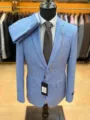 Γαλάζιο ανδρικό κοστούμι slim fit, κομψό επίσημο σύνολο για γάμους και επαγγελματική χρήση. - Γαλάζιο