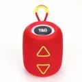Enceinte Bluetooth cylindrique portable avec lumiere coloree et boutons rouges detail. - Rouge