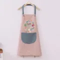 Keukenschort met schattige konijn en bloemenprint, waterdicht, met grijze banden en zak. - Waterdichte Stijl / Roze