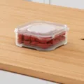 Transparante kunststof doos voor diepvriesvlees, 350ml, stapelbaar en magnetronbestendig. - 350ml