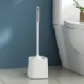 Long handle toilet brush with holder, flexible bathroom cleaning tool set for home daily use. - Square Base / Bubble Bag Packaging / White