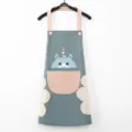 Waterdichte keuken schort met schattige cartoon print, roze zakken en handdoeken. - Handveeg Stijl / Hert Handdoek Blauw