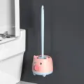 Cute cartoon pig toilet brush set with holder and long handle bathroom cleaning tool - Blue