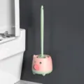 Cute pig toilet brush set with holder, long handle pink and green bathroom cleaner tool - Green