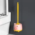 Cute pig toilet brush set with holder, long handle bathroom cleaning tool, pink & yellow. - Yellow