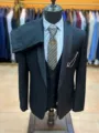 Ανδρικό κοστούμι 3 τεμαχίων slim fit με σάλι για αποφοίτηση γάμο πάρτι θεατρική παράσταση. - XXXXL 56 / Σετ / Μαύρο