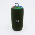 Detailansicht tragbarer kabelloser Bluetooth-Lautsprecher, grünes Netzgewebe, LED-Ring, Kordel. - Grün
