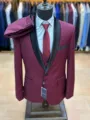 Ανδρικό μπορντό 3-τεμαχίων slim fit κοστούμι σάλι πέτο σμόκιν γάμος επίσημο - Σκούρο Κόκκινο