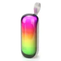 Détail mini enceinte bluetooth portable, coque effet lumineux RGB coloré et sangle tissu. - Gris