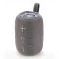 Haut-parleur Bluetooth sans fil gris portable vue détaillée avec éclairage LED et sangle. - Gris
