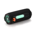 Portable outdoor bluetooth speaker detail showing RGB light and black mesh fabric design. - Black