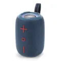 Haut-parleur Bluetooth sans fil portable en détail, tissu bleu avec boutons rouges. - Bleu