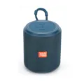 Nahaufnahme des tragbaren blauen Stoff-Bluetooth-Laufsprechers mit Bedienfeld und Mesh-Struktur. - Blau