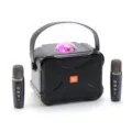 Portable wireless Bluetooth speaker with dual microphones and colorful disco light for karaoke. - Black