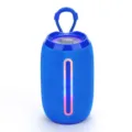 Tragbarer kabelloser Bluetooth-Lautsprecher mit LED-Licht, zylindrischem Mini-Design und Tragegurt. - Blau