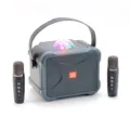 Portable wireless bluetooth karaoke speaker with dual mics and colorful lights for home - Gray