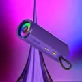 Detailansicht des tragbaren kabellosen Bluetooth-Lautsprechers mit RGB-Beleuchtung. - Lila