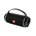 Tragbarer kabelloser Bluetooth-Lautsprecher Detailansicht mit schwarzem Mesh-Design. - Schwarz