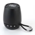 Tragbarer Mini Bluetooth Lautsprecher Detailansicht, kompaktes kabelloses Audiogerät mit Riemen. - Schwarz