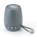 Detailansicht des tragbaren Bluetooth-Lautsprechers, grauer Mini-Funklautsprecher mit Kordel. - Grau