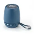 Vista dettagliata dell'altoparlante Bluetooth portatile blu con pulsanti di controllo. - Blu