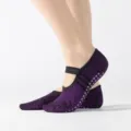 Paarse glinsterende antislip yogasokken met kruisbandjes voor ballet, fitness en training. - Eén maat / Donkerpaars