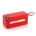 Kompakter tragbarer Bluetooth Lautsprecher mit RGB Lichtleiste, Stoffbezug und roter Trageschlaufe. - Rot