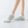 Women non-slip five toe yoga socks, green stripe cute cat ankle sports socks for pilates dance - One Size / Elegant Green