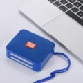 Tragbarer kabelloser Bluetooth Lautsprecher in Blau mit Trageband fuer Handy und PC. - Blau