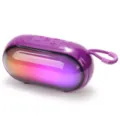 Portable wireless Bluetooth speaker with colorful RGB lights and convenient carrying lanyard. - Purple