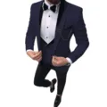 Detalle traje hombre 3 piezas slim fit chaqueta azul marino estilo elegante de boda - S=44/29 / Azul marino