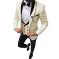 Traje de 3 Piezas para Hombre Slim Fit Boda Novio Esmoquin Liso Chaqueta Chaleco Pantalón - Champán