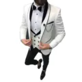 Traje de hombre 3 piezas esmoquin boda slim fit blanco y negro elegante chaqueta pantalon - S=44/29 / Blanco