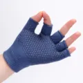 Gants de yoga antidérapants demi-doigts design à pois gants de fitness respirants - Taille unique / Pur coton - Gris bleu