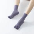 Purple mid-calf five toe yoga socks with anti grip dots for pilates and fitness workouts - One Size / Lilac Purple