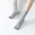Grey five toe yoga socks for women, mid tube diamond jacquard non slip pilates socks. - One Size / Cloud Gray
