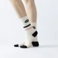 Women yoga mid-calf socks with striped design non-slip fitness pilates socks comfortable - One Size / Pink and White Letters