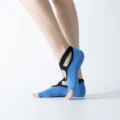 Antirutsch Yogasocken für Damen, zehenfreies Design mit Riemen und Noppen für Fitness. - Einheitsgröße / Indigo